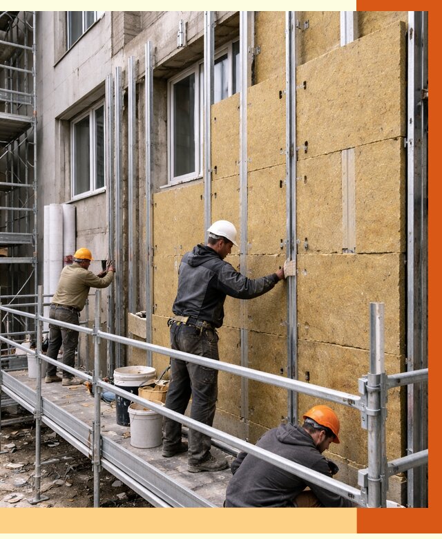 Утепление вентилируемого фасада в Нижнеудинске от 5696 руб/м2 — монтаж и утепление вентфасад | ТепломастерНжк